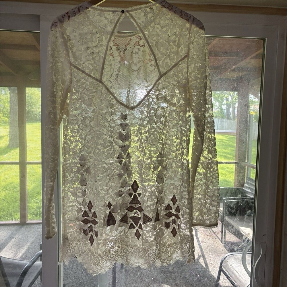 Free People All Over Floral Lace Tunic Top Sheer Embroidered Boho Fairy Small